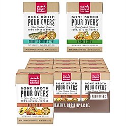 Variety Pack - The Honest Kitchen Bone Broth POUR OVERS Chicken Stew Wet Dog Food Topper, 5.5-oz, case of 12, Turkey & Salmon & Beef Flavors slide 1 of 9