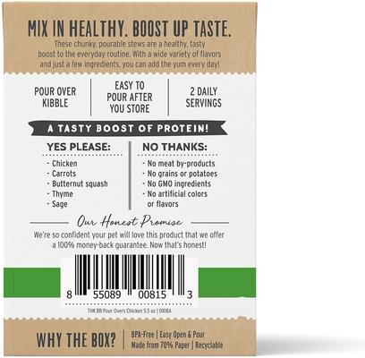 Show full view: Variety Pack - The Honest Kitchen Bone Broth POUR OVERS Chicken Stew Wet Dog Food Topper, 5.5-oz, case of 12, Turkey & Salmon & Beef Flavors slide 3 of 9