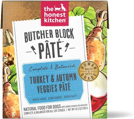 Show full view: Variety Pack - The Honest Kitchen Butcher Block Pate Chicken & Super Greens Pate Wet Dog Food, 10.5-oz, case of 6, Beef, Cheddar & Farm Veggies & Turkey & Autumn Veggies Flavors slide 8 of 9