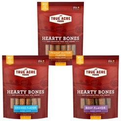 Variety Pack - True Acre Foods Hearty Bones Beef Flavored Treats, Peanut Butter & Chicken Flavors