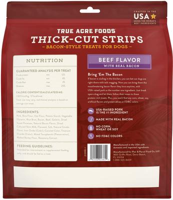 Show full view: Variety Pack - True Acre Foods Thick Cut Strips with Real Bacon & Beef Dog Treats, Bacon & Bacon & Peanut Butter Flavors slide 3 of 9