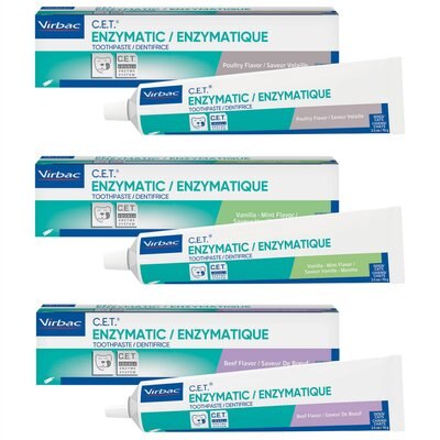 Virbac Variety Pack - Virbac C.E.T. Enzymatic Poultry Flavor Dog & Cat Toothpaste, Vanilla Mint & Beef Flavors