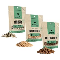 Variety Pack - Vital Essentials Ahi Tuna Bites Freeze-Dried Raw Cat Treats, Minnows & Salmon Bites 