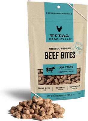 Show full view: Variety Pack - Vital Essentials Beef Nibs Freeze-Dried Raw Dog Treats, Beef Liver & Beef Tripe Flavors slide 2 of 10