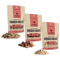 Variety Pack - Vital Essentials Chicken Breast Freeze-Dried Raw Cat Treats, Chicken Hearts & Chicken Giblets