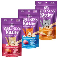 Variety Pack - Wellness Kittles Natural Grain-Free Chicken & Cranberries Crunchy Cat Treats, 2-oz bag, Tuna & Cranberries & Salmon & Cranberries Flavors