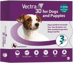 Vectra 3D Flea & Tick Spot Treatment for Dogs, 11-20 lbs, 3 Doses (3-mos. supply)