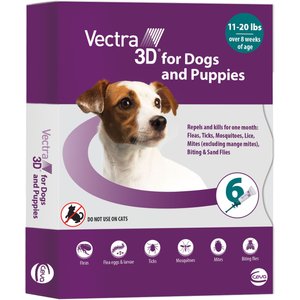 Vectra 3D Flea & Tick Spot Treatment for Dogs, 11-20 lbs, 6 Doses (6-mos. supply)