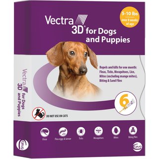 Vectra 3D Flea & Tick Spot Treatment for Dogs, 5-10 lbs, 6 Doses (6-mos. supply) slide 1 of 9