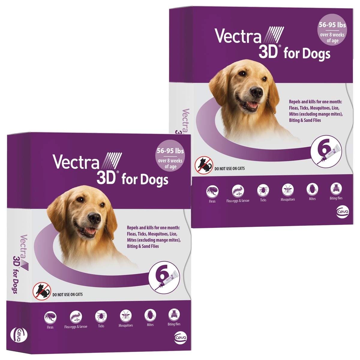 VECTRA 3D Flea Tick Spot Treatment for Dogs, 56-95 lbs, 12 Doses