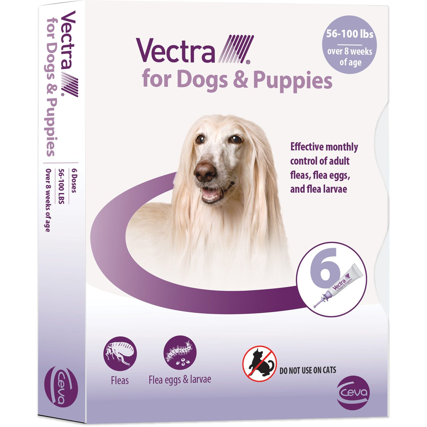 Vectra Flea Spot Treatment for Large Dogs & Puppies, 56-100 lbs, (Lavender Box), 6 Doses (6-mos. supply)