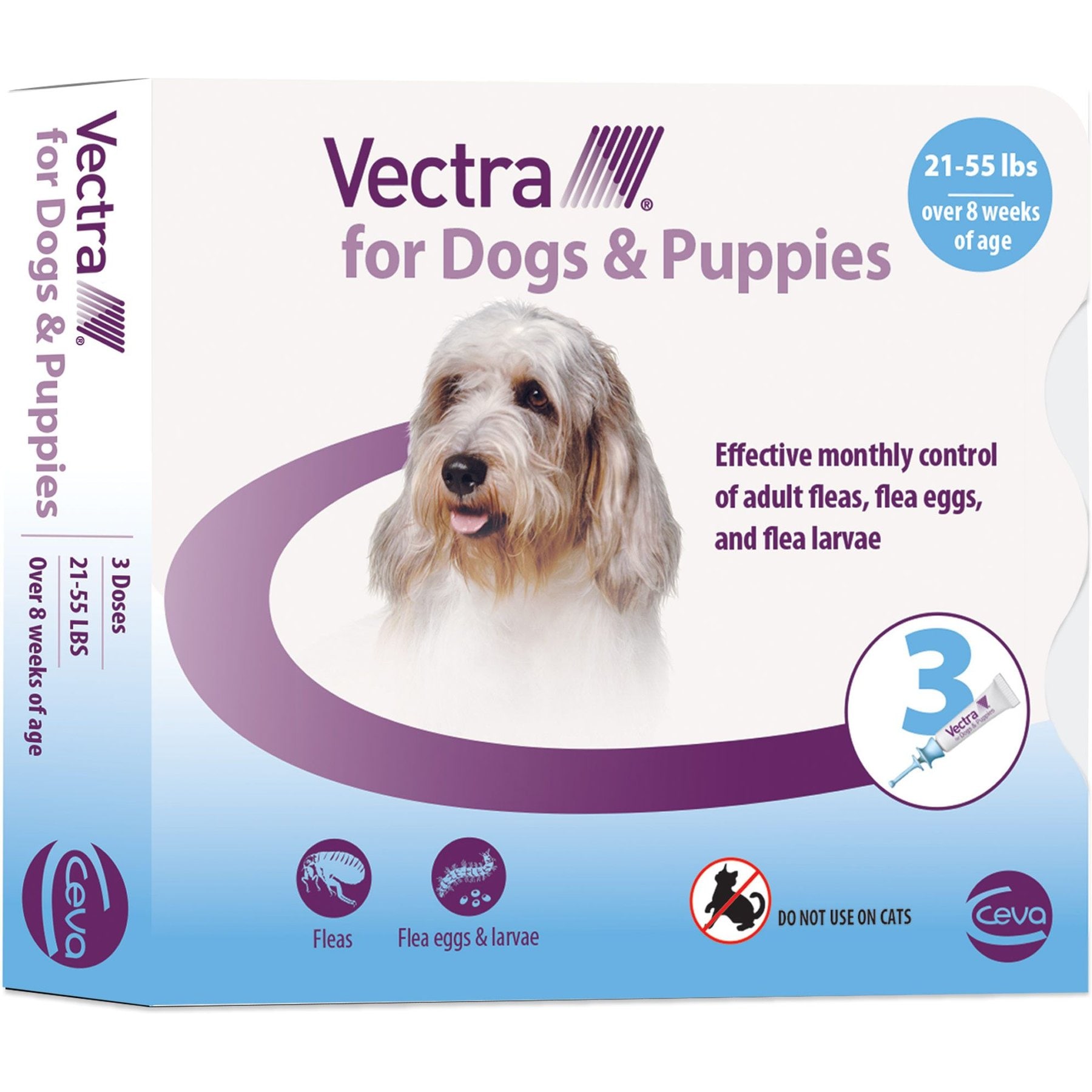 Vectra Flea Spot Treatment for Medium Dogs & Puppies, 21-55 lbs, (Sky Blue Box), 3 Doses (3-mos. supply)