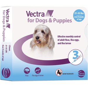 Vectra Flea Spot Treatment for Medium Dogs & Puppies, 21-55 lbs, (Sky Blue Box), 3 Doses (3-mos. supply)