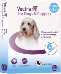 Vectra Flea Spot Treatment for Medium Dogs & Puppies, 21-55 lbs, (Sky Blue Box), 6 Doses (6-mos. supply)