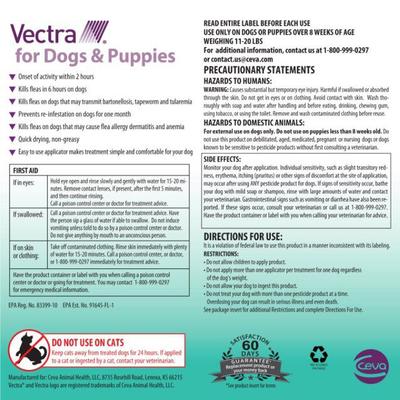 Show full view: Vectra Flea Spot Treatment for Small Dogs & Puppies, 11-20 lbs, (Aqua Box), 6 Doses (6-mos. supply) slide 2 of 9
