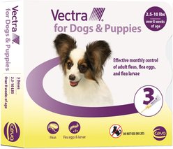 Vectra Flea Spot Treatment for X-Small Dogs & Puppies, 2.5-10 lbs, (Yellow Box), 3 Doses (3-mos. supply)