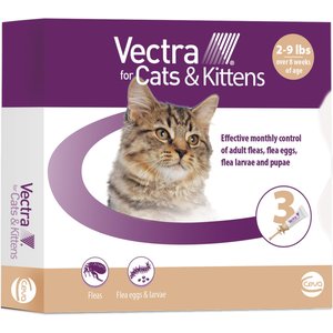 Vectra Flea Spot Treatment for Cats & Kittens, 2-9 lbs, (Tan Box), 3 Doses (3-mos. supply)