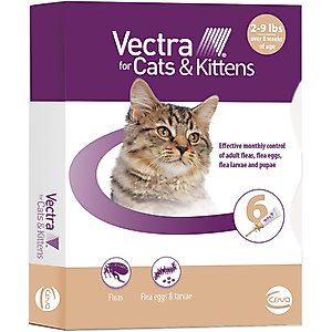 Vectra Flea Spot Treatment for Cats & Kittens, 2-9 lbs, (Tan Box), 6 Doses (6-mos. supply)