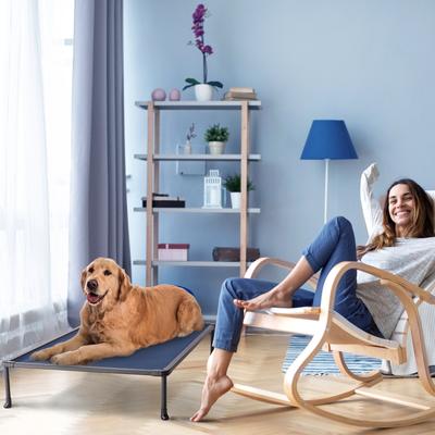 Show full view: Veehoo Chew-Proof Black Metal Frame Elevated Dog Bed, Blue, Large slide 5 of 10