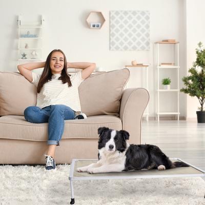 Show full view: Veehoo Chew-Proof Silver Metal Frame Elevated Dog Bed, Beige Coffee, Medium slide 6 of 10