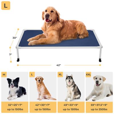 Show full view: Veehoo Chew-Proof Silver Metal Frame Elevated Dog Bed, Blue, Large slide 4 of 10