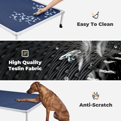 Show full view: Veehoo Chew-Proof Silver Metal Frame Elevated Dog Bed, Blue, Large slide 3 of 10