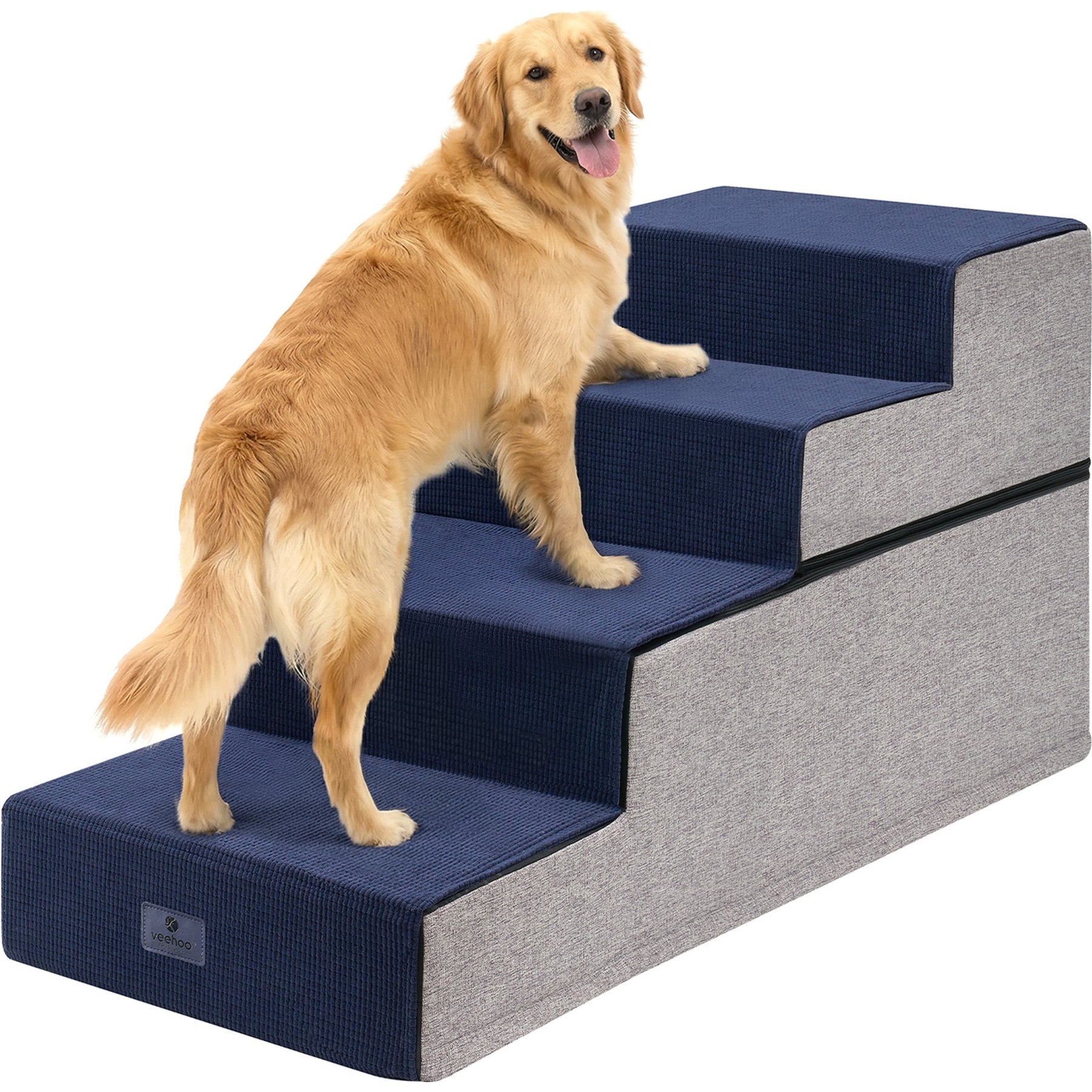 Veehoo Extra Wide Foldable Dog Stairs, Gray/Blue, 44 X 20 X 24-in