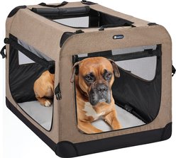 Veehoo Folding 3-Door Soft-Sided Dog Crate, Beige Coffee, Large