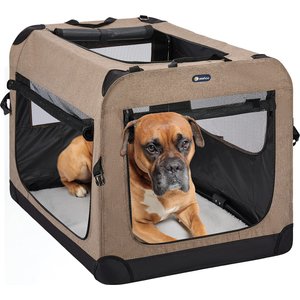 Veehoo Folding 3-Door Soft-Sided Dog Crate, Beige Coffee, Large