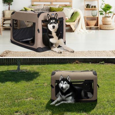 Show full view: Veehoo Folding 3-Door Soft-Sided Dog Crate, Beige Coffee, Large slide 6 of 10