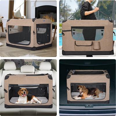 Show full view: Veehoo Folding 3-Door Soft-Sided Dog Crate, Beige Coffee, Large slide 7 of 10