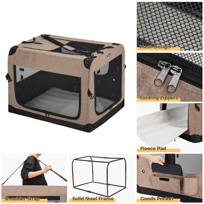 Show full view: Veehoo Folding 3-Door Soft-Sided Dog Crate, Beige Coffee, Large slide 5 of 10