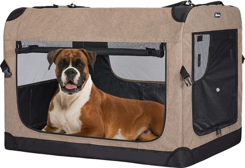 Show full view: Veehoo Folding 3-Door Soft-Sided Dog Crate, Beige Coffee, Large slide 2 of 10