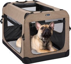 Veehoo Folding 3-Door Soft-Sided Dog Crate, Beige Coffee, Medium