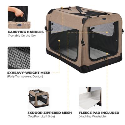 Show full view: Veehoo Folding 3-Door Soft-Sided Dog Crate, Beige Coffee, Medium slide 5 of 11
