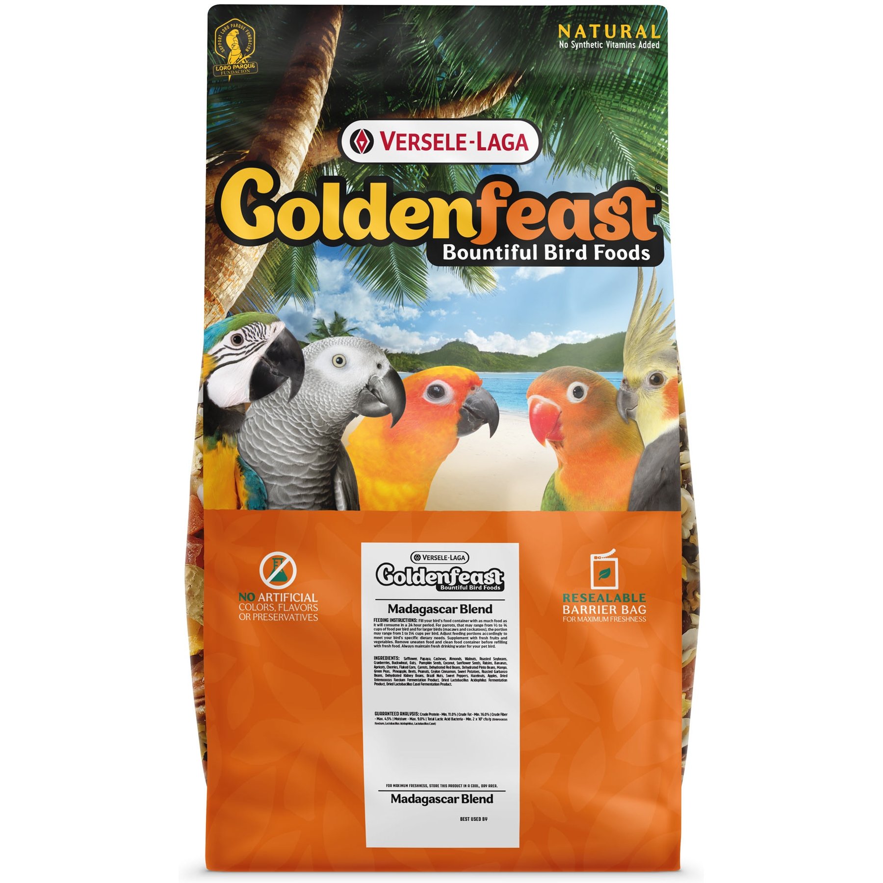 Versele-Laga Goldenfeast Madacascar Blend Parrot & Macaw Bird Food, 17.5-lb bag
