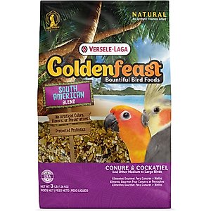 Versele-Laga Goldenfeast South American Blend Conure & Cockatiel Bird Food, 3-lb bag