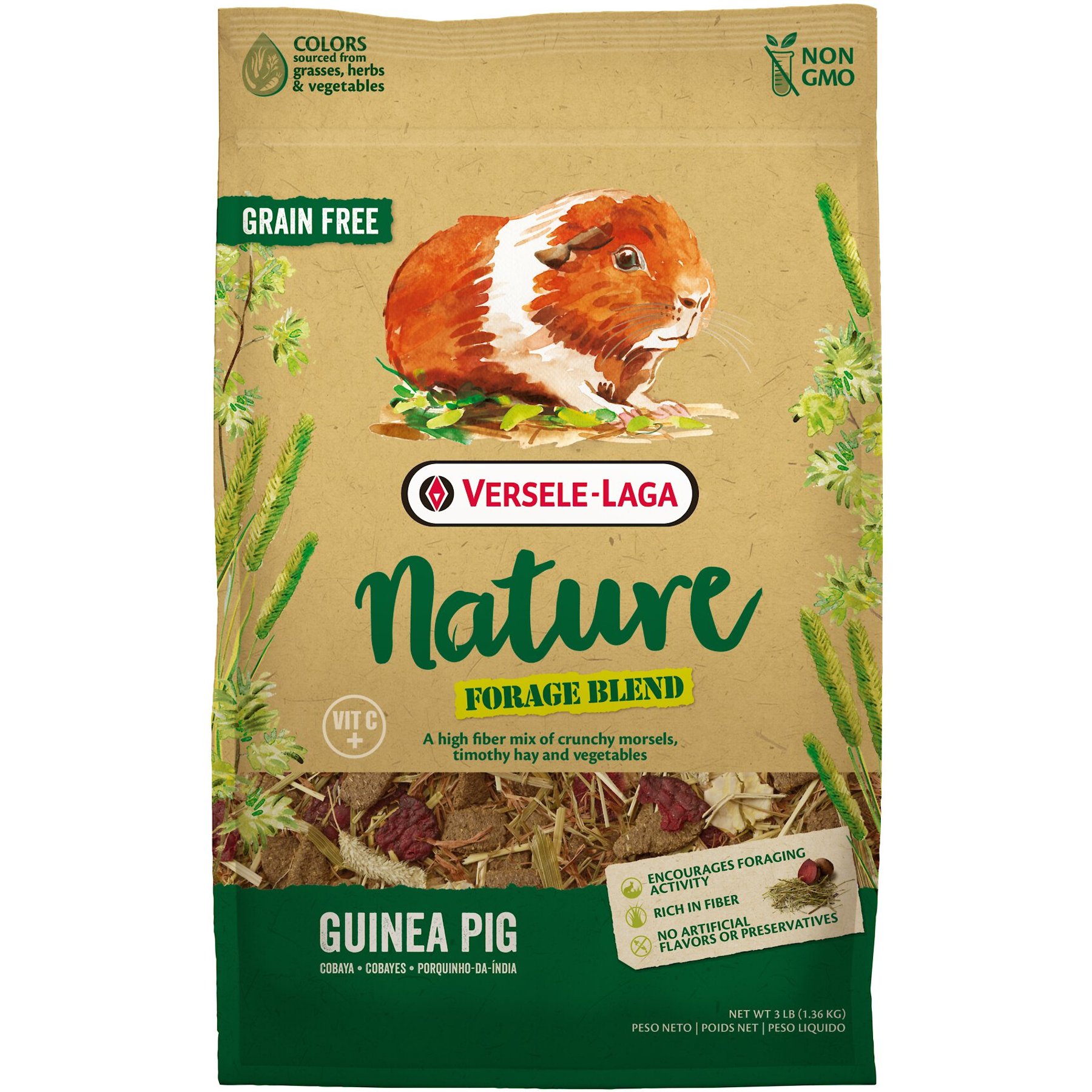 Versele-Laga Nature Forage Blend Grain-Free Plus Vitamin C Guinea Pig Food, 3-lb bag