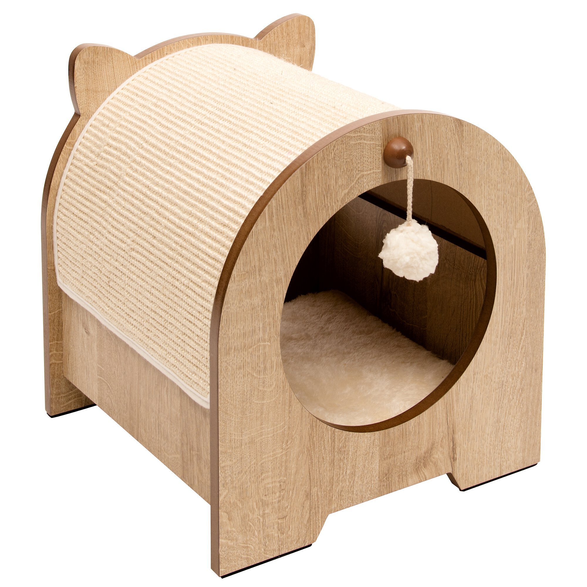 Vesper Minou 15.94-in Modern Cat Scratcher With Toy, Oak