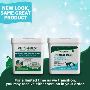 Vet's Best Dental Care Finger Wipes Dog & Cat Dental Wipes, 50 count