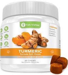 Vet Virtue Natural Turmeric & Curcumin Soft Chews with Collagen & BioPerine Hip & Joint Supplement for Dogs, 8-oz jar, 60 count slide 1 of 5