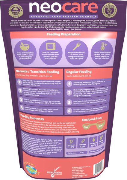 Show full view: Vetafarm Neocare Hand Feeding Baby Bird Food, 1-lb bag slide 2 of 11