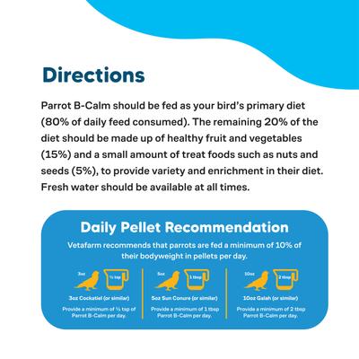 Show full view: Vetafarm Parrot B-Calm Bird Food Complete Diet for Birds, 12.3-oz bag slide 7 of 11