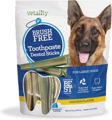 Vetality Best Brush Free Dental Toothpaste Sticks for Medium & Large Dogs, 10-oz