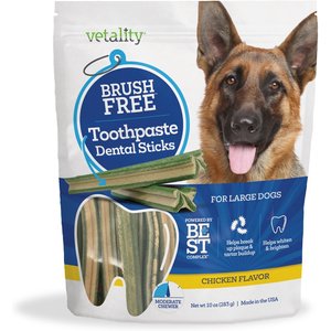 Vetality Best Brush Free Dental Toothpaste Sticks for Medium & Large Dogs, 10-oz