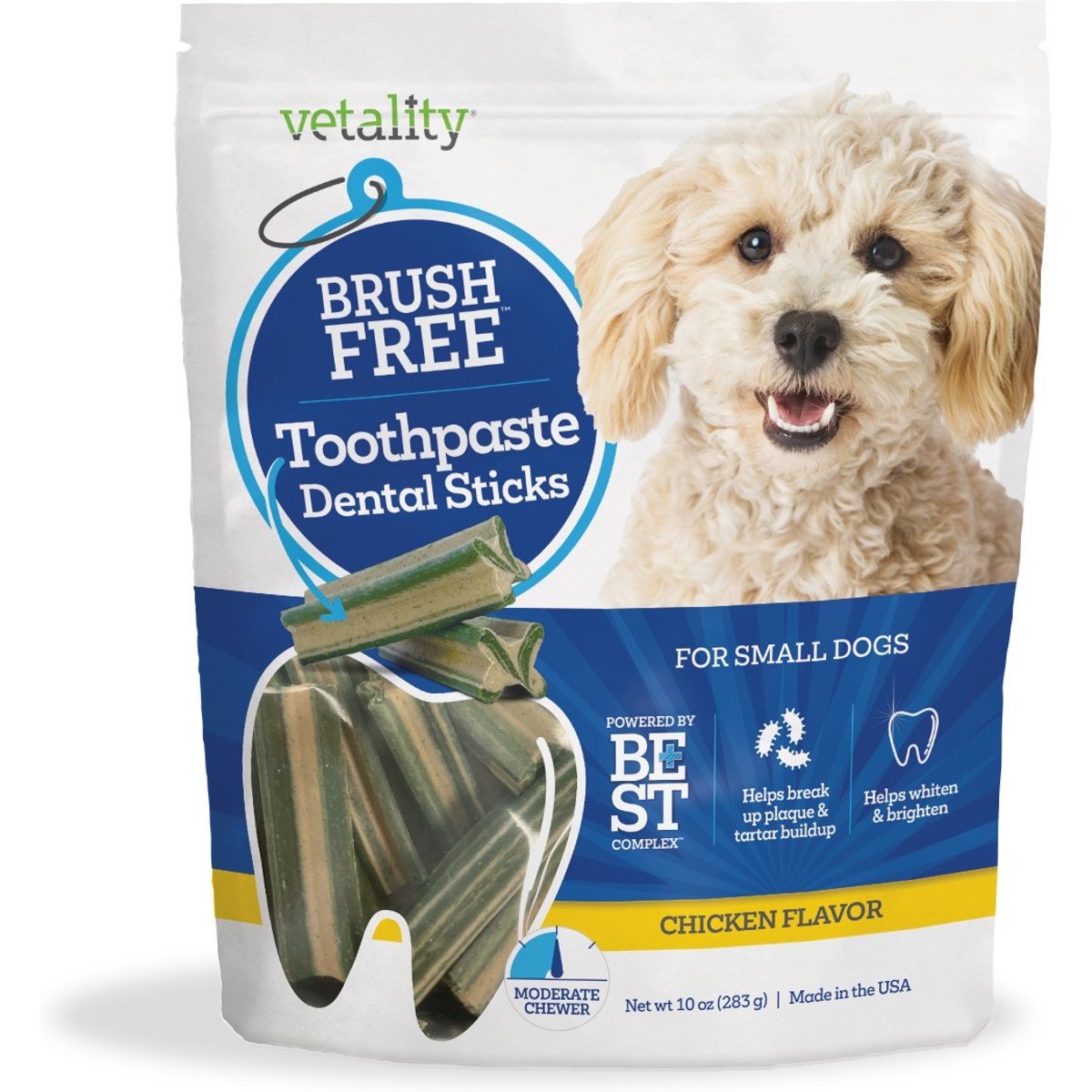 Vetality Best Brush Free Dental Toothpaste Sticks for Small Dogs, 10-oz