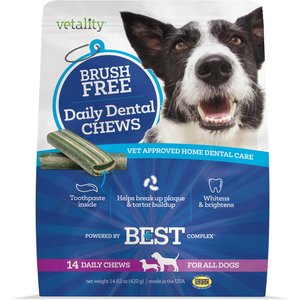 Vetality Brush Free Daily Dental Chews for Dogs 14.82-oz