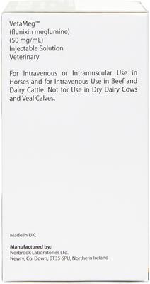 Show full view: Vetameg (flunixin meglumine) Injectable for Horses & Livestock, 50mg/mL, 100-mL vial, bundle of 2 slide 3 of 7
