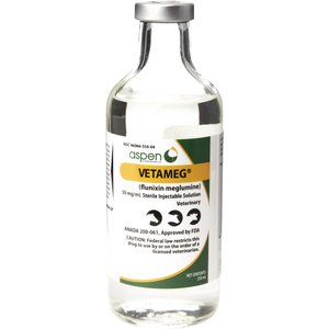 Vetameg (flunixin meglumine) Injectable for Horses & Livestock, 50mg/mL, 250-mL vial