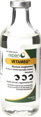 Vetameg (flunixin meglumine) Injectable for Horses & Livestock, 50mg/mL